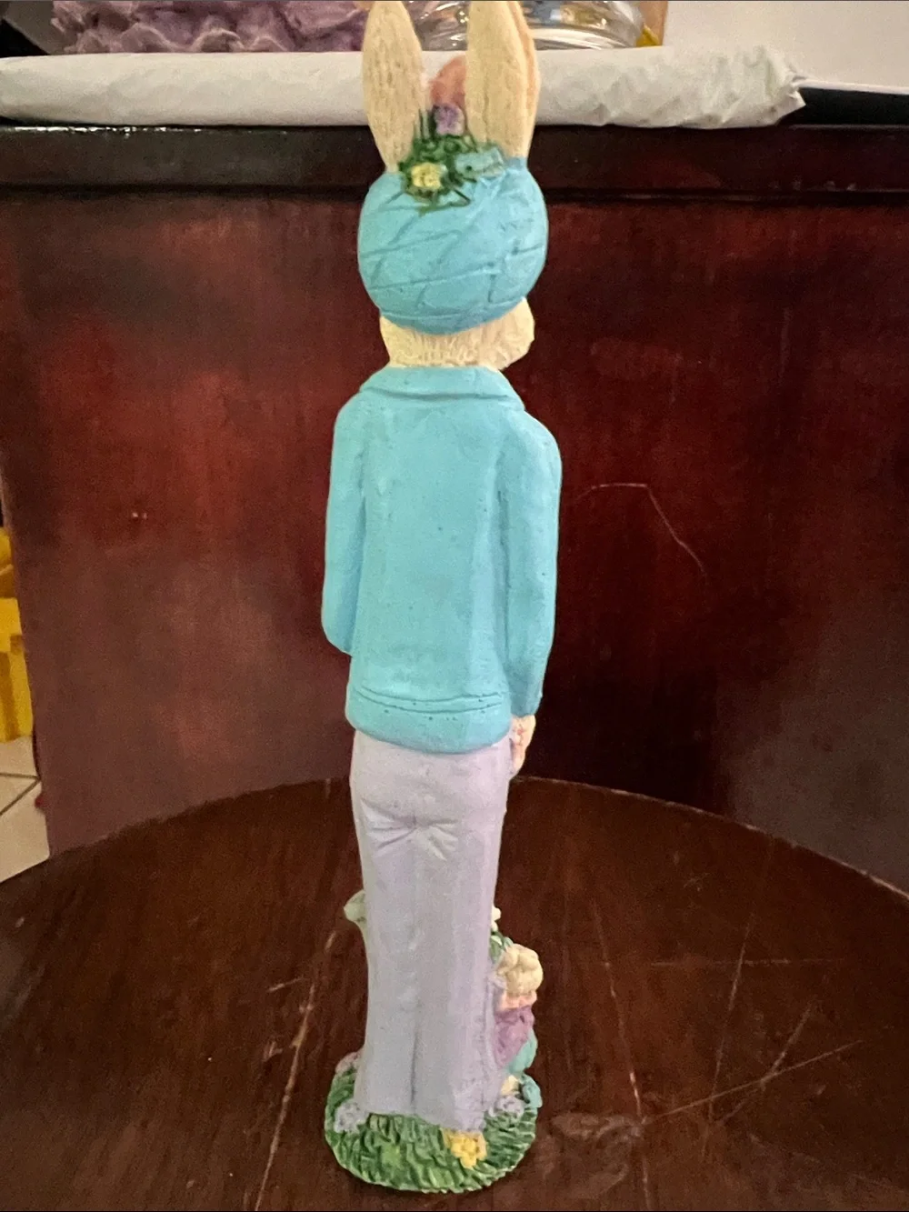 Pastel Bunny Figurine Decor in Yellow and Purple - Brand Unknown